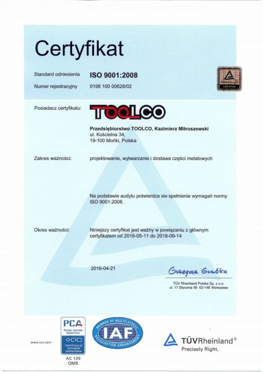 Certyfikat ISO 9001:2008