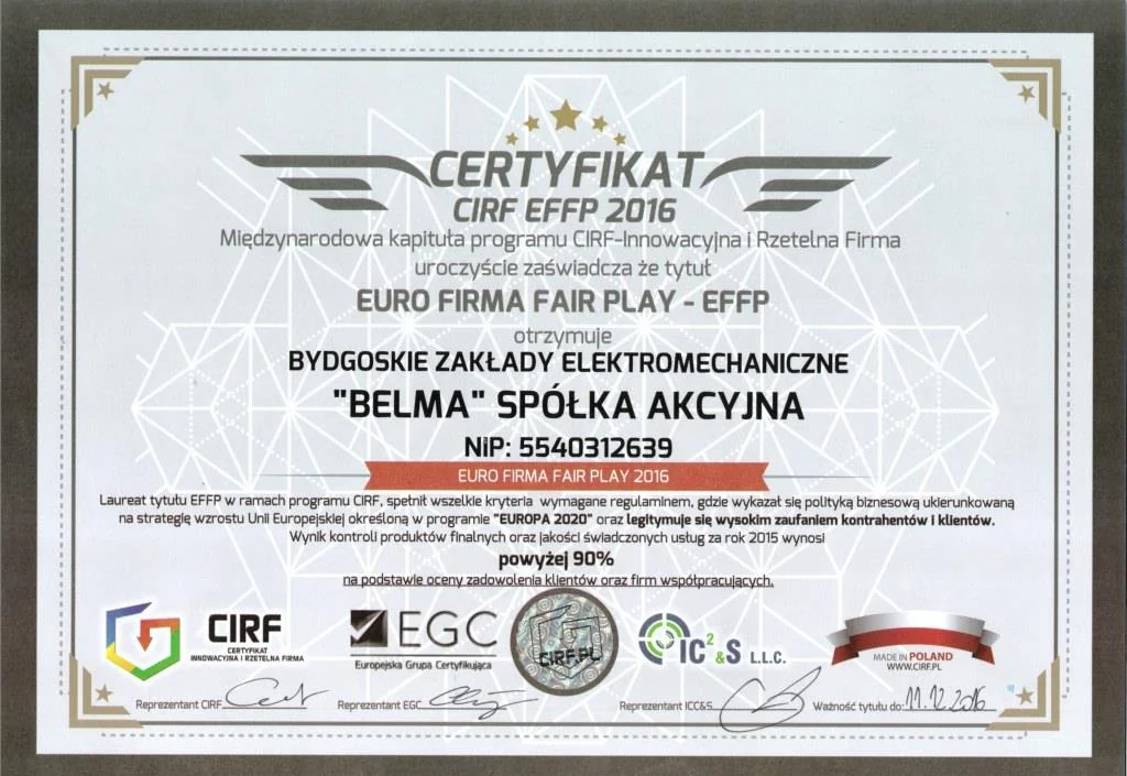 Certyfikat Euro Firma Fair Play