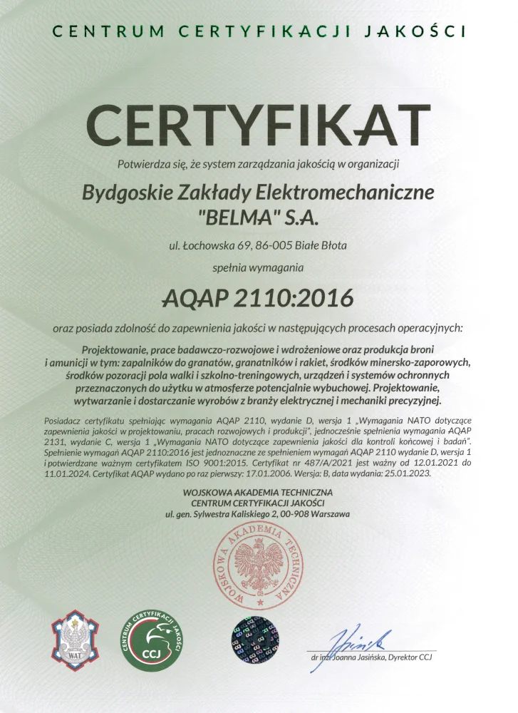 Certyfikat AQAP 2110:2016 (2023)