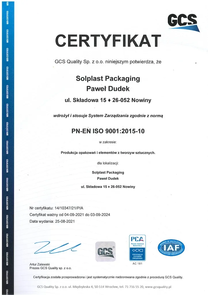 Certyfikat ISO PN-EN 9001:2009 (2021)