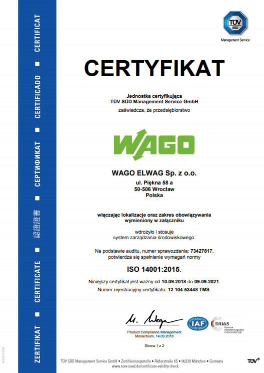Certyfikat ISO 14001:2015 Polska
