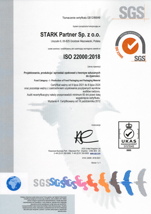 Certyfikat ISO 22000:2018