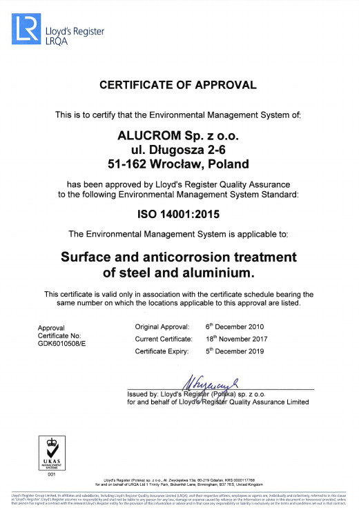  Certyfikat ISO 14001