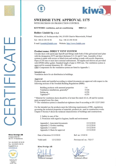 Certyfikat KIWA - klasa szczelności D