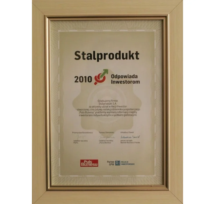Nagroda Odpowiada Inwestorom dla firmy STALPRODUKT