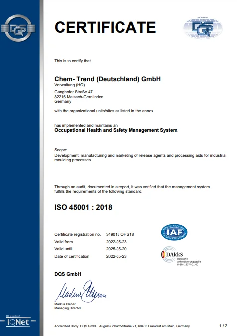 Certyfikat ISO 45001:2018 (2022)
