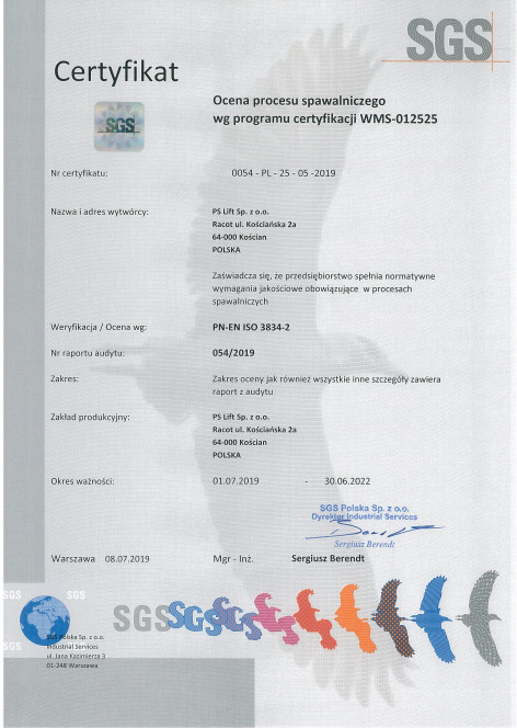 Certyfikat SGS