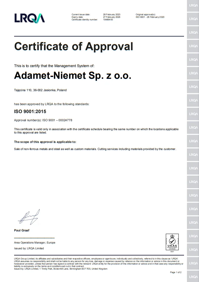 Certyfikat ISO 9001:2015 (ważny do 2026-02-27 )