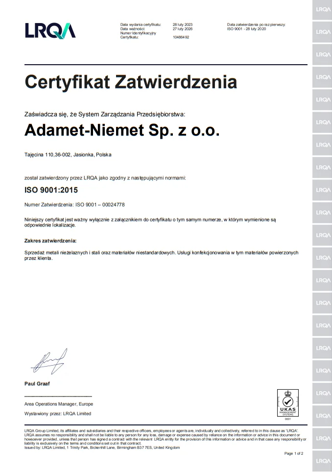 Certyfikat ISO 9001:2015 PL (ważny do 2026-02-27)