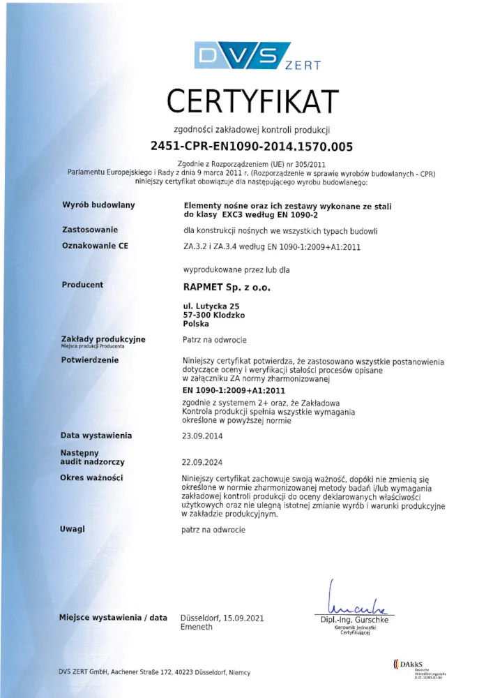 Certyfikat zgodności ZKP (2021)