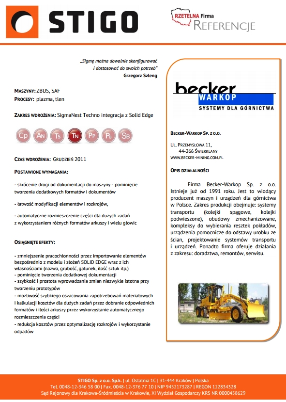 BECKER-WARKOP Sp. z o. o.dla firmy STIGO
