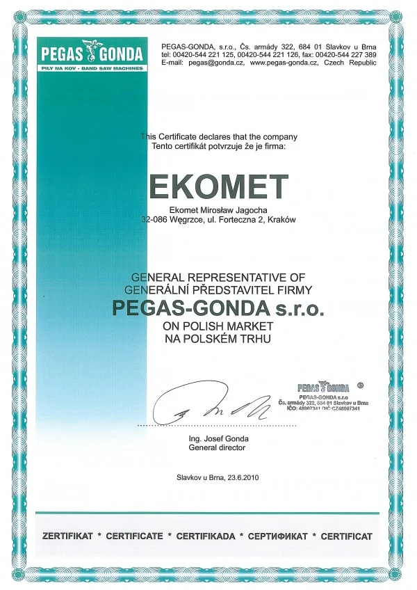 EKOMET - Generalny Przedstawiciel PEGAS GONDA s.r.o.