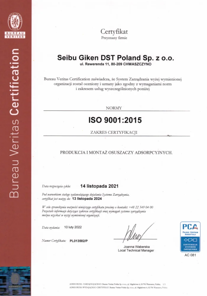Certyfikat ISO 9001:2015 (2022)