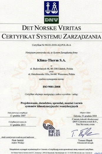 Certyfikat ISO 9001:2008 (2007)