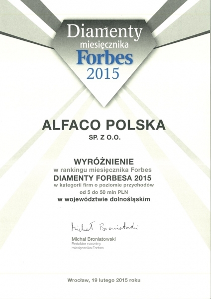 Diamenty Forbes 2015 ALFACO Polska