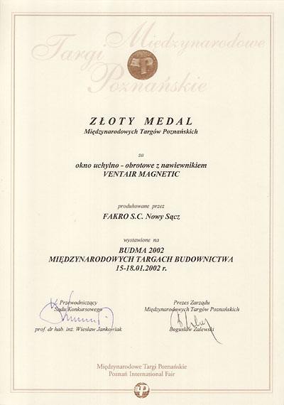 Złoty Medal BUDMA 2002 BREVIS