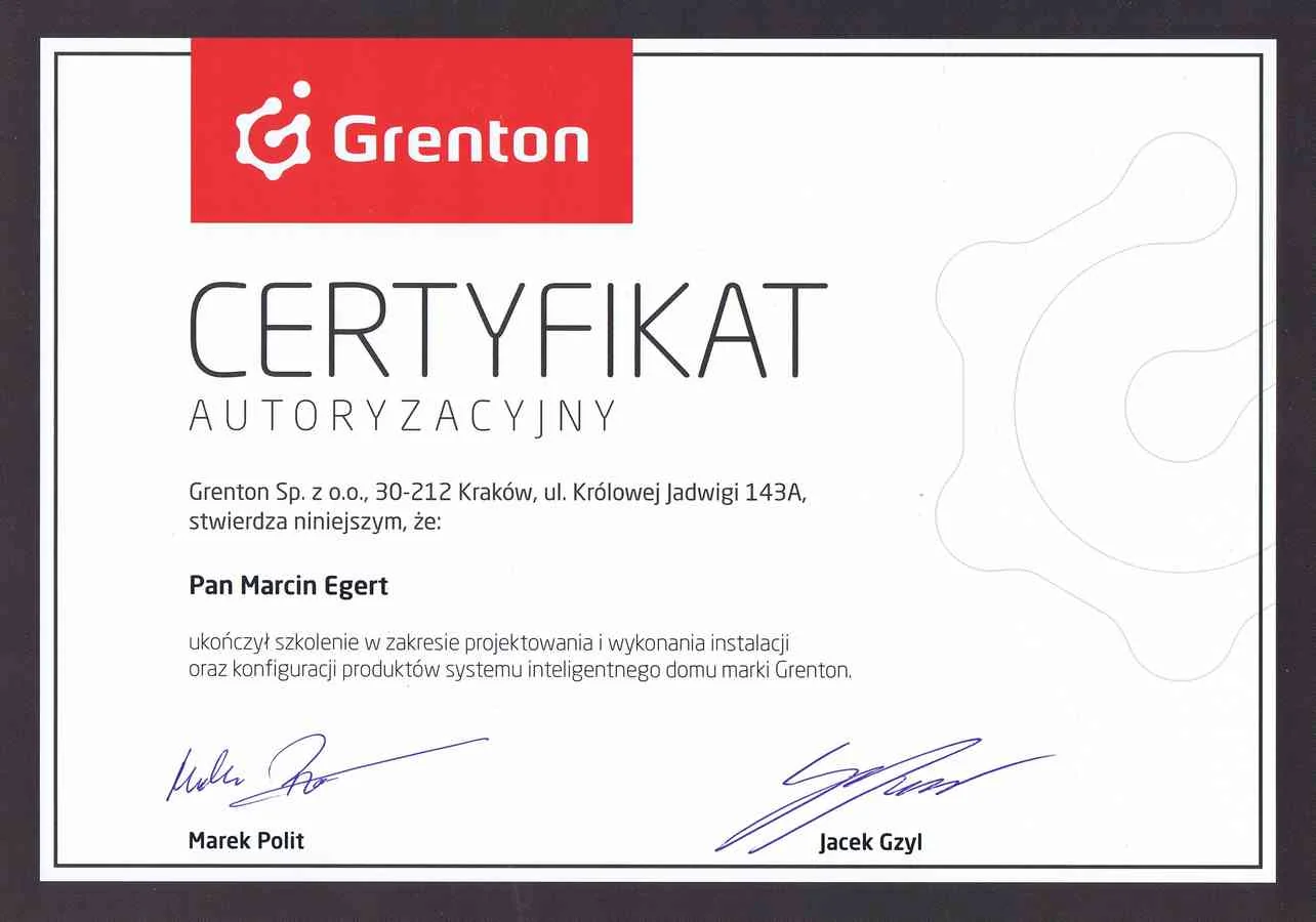 Certyfikat Grenton