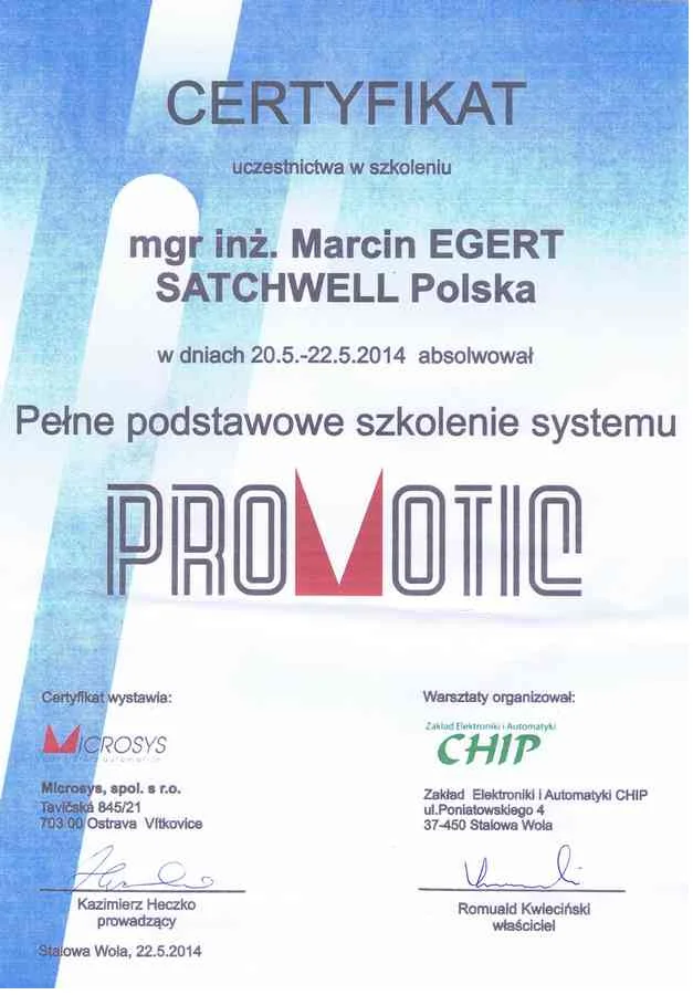 Certyfikat Promotic 2014
