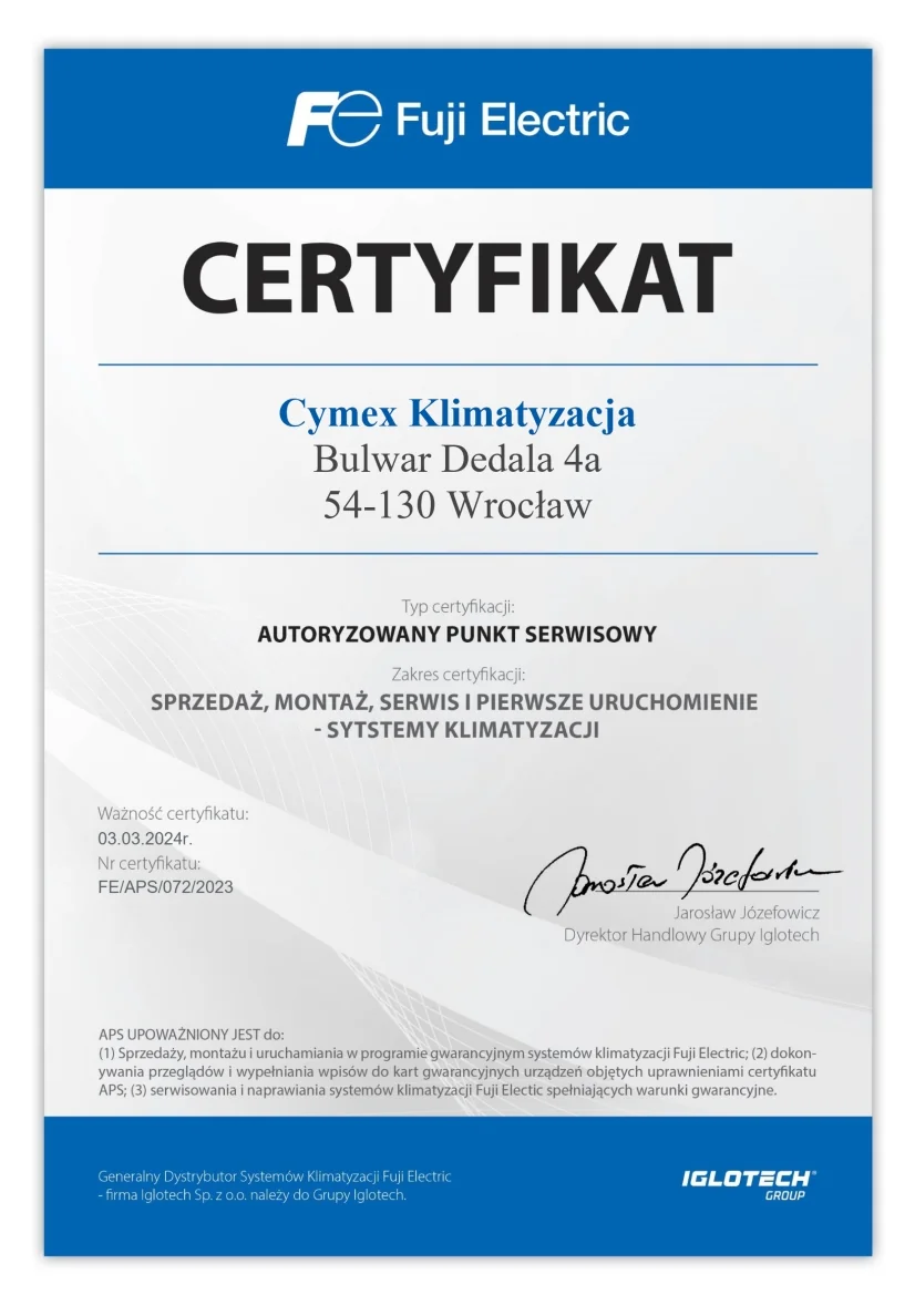 Certyfikat FUJI ELECTRIC (2023)