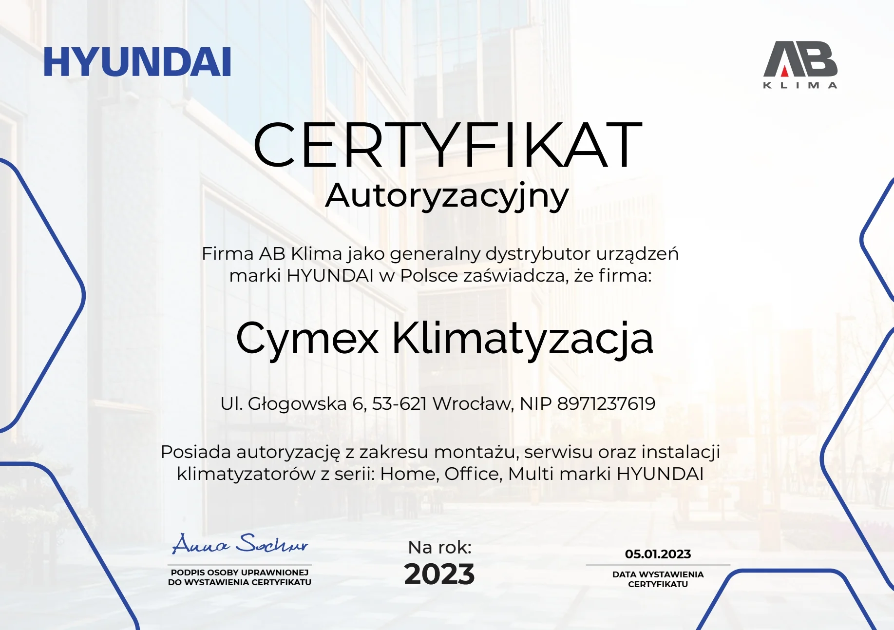 Certyfikat HYUNDAI (2023)