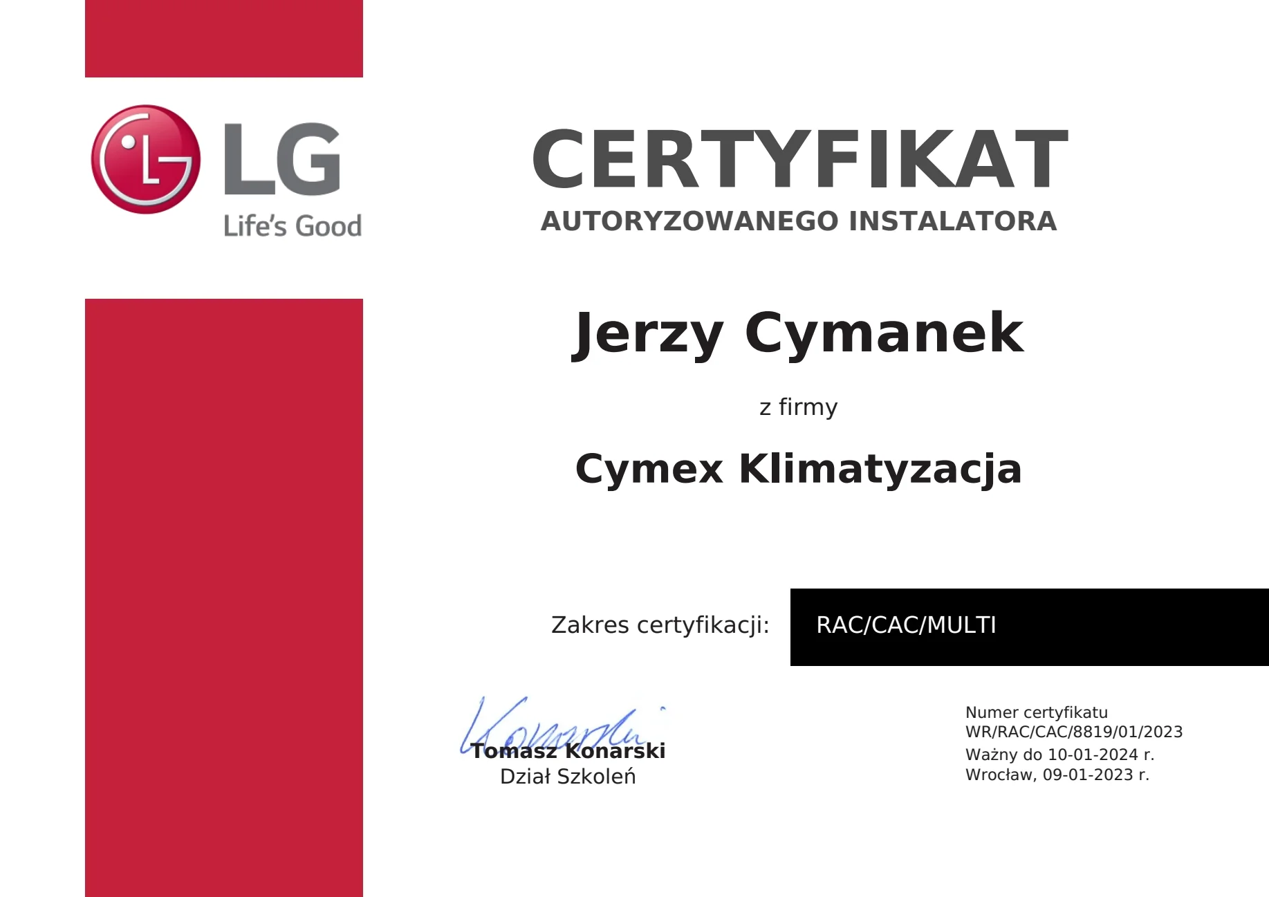Certyfikat LG (2023)