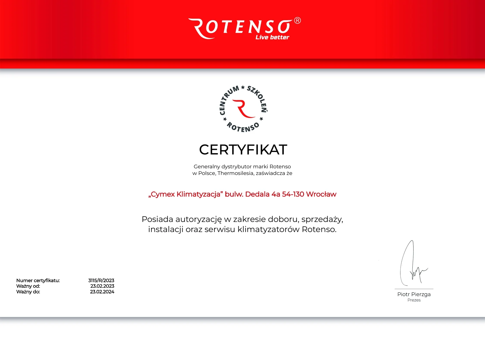 Certyfikat ROTENSO (2023)