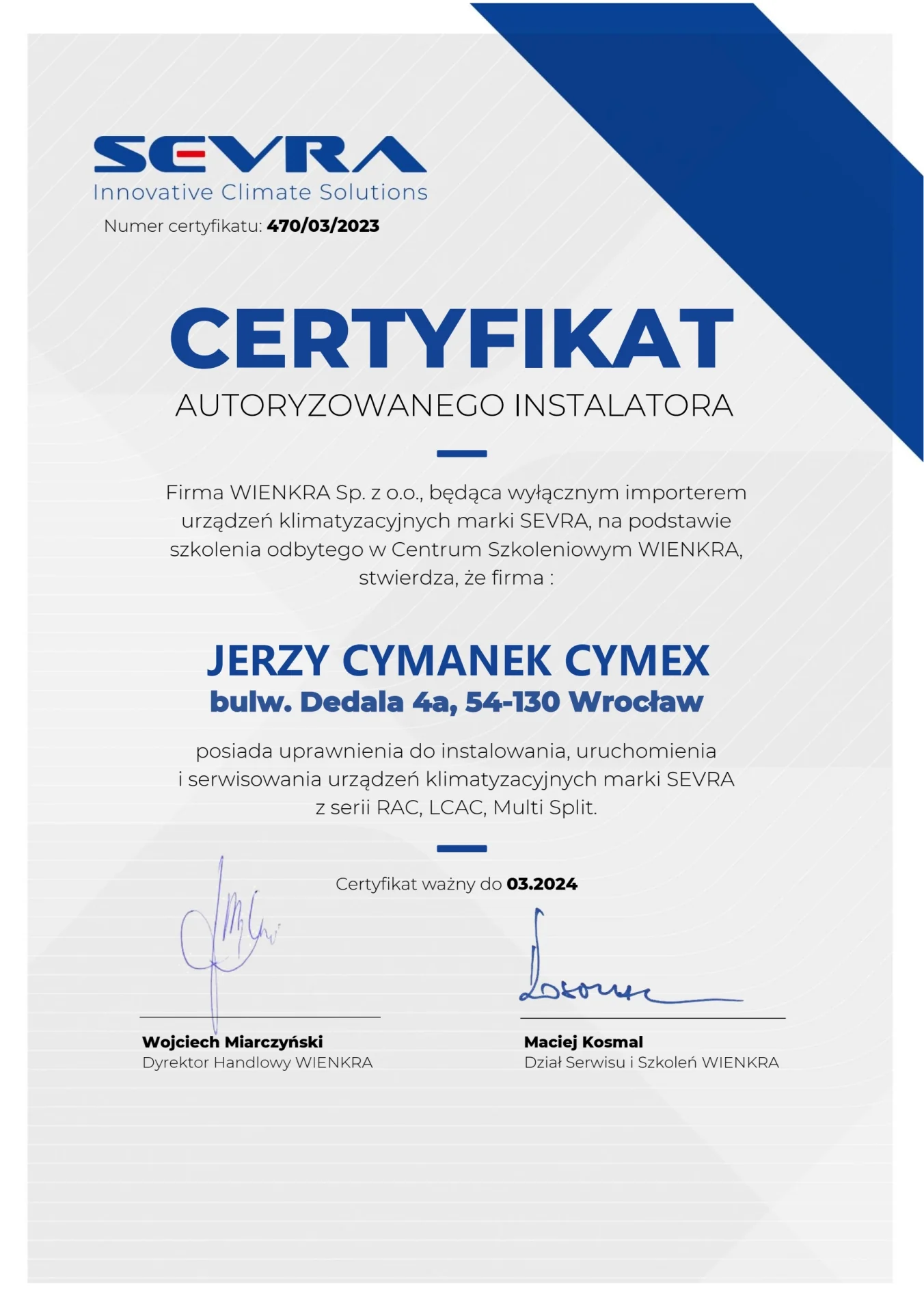 Certyfikat SEVRA (2023)