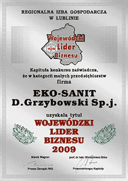 Wojewódzki Lider Biznesu 2009 Eko-Sanit Sp. z o.o. Sp.k.