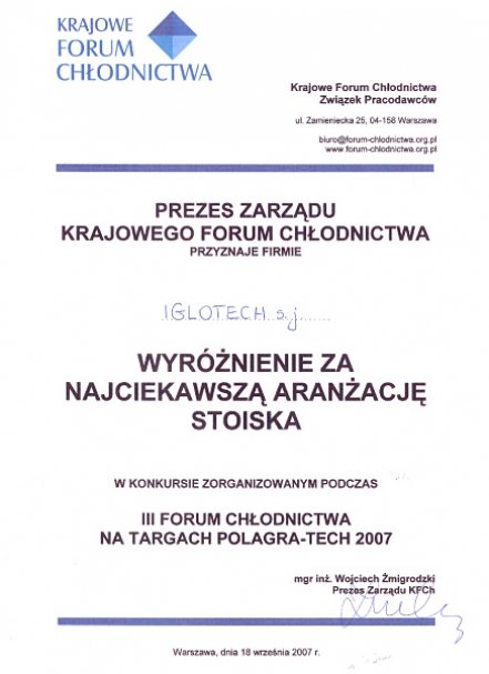Nagroda Polagra 2007 dla firmy IGLOTECH