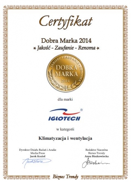 Certyfikat Dobra Marka 2014 Iglotech
