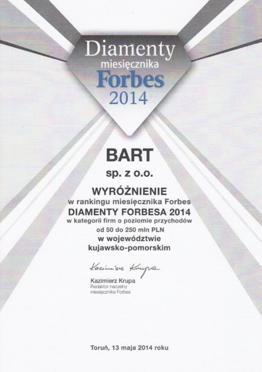 Diamenty Forbes 2014 BART Sp. z o.o. 