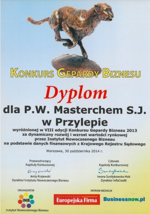 Dyplom - Konkurs Gepardy Biznesu Masterchem