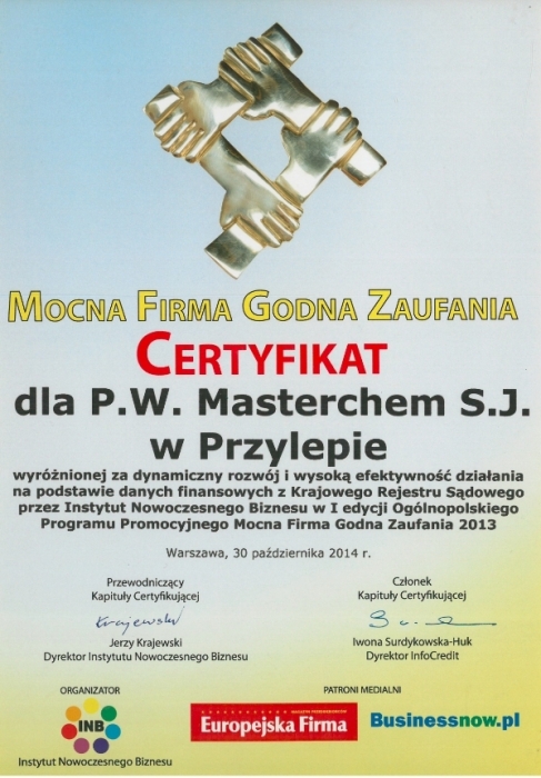 Certyfikat Mocna Firma Godna Zaufania Masterchem