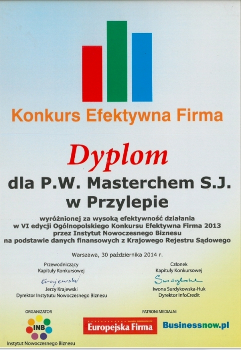 Dyplom - Konkurs Efektywna Firma Masterchem