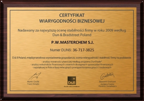 Certyfikat wiarygodności biznesowej Masterchem