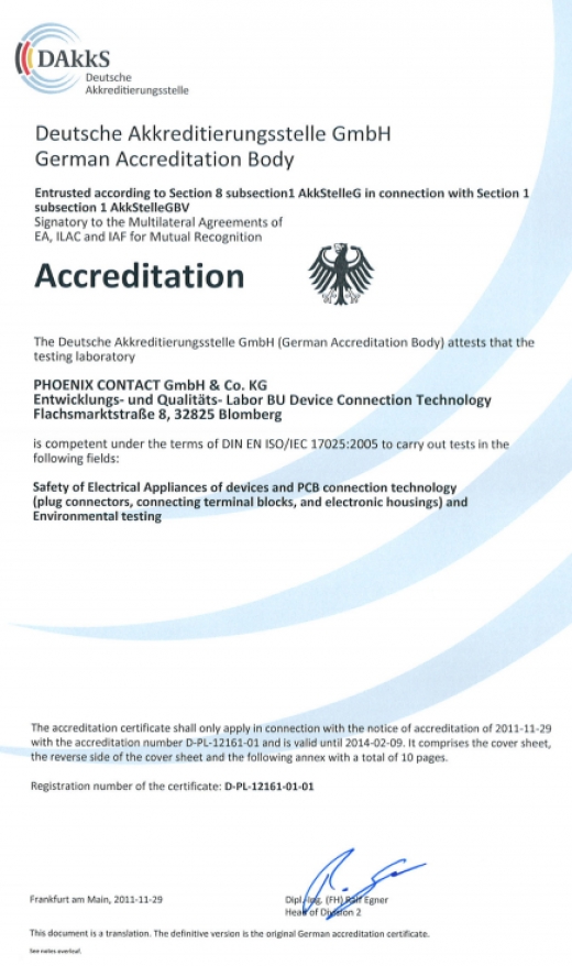 Certyfikat DCT DAkks firmy Phoenix Contact