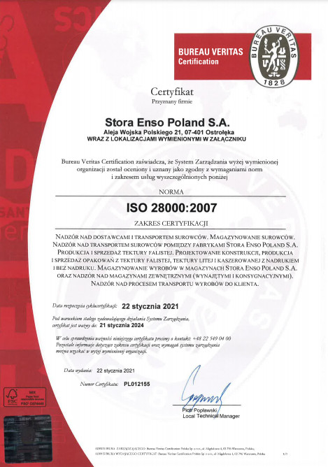Certyfikat ISO 28000:2007