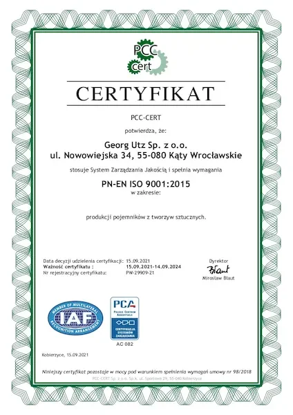Certyfikat PN-EN ISO 9001:2015 (2021)
