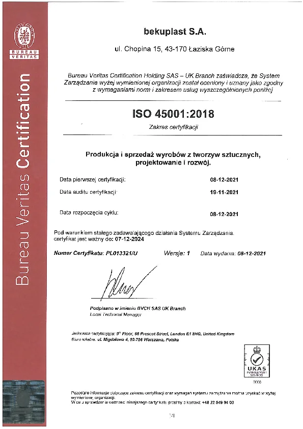 Certyfikat ISO 45001:2018 (2021)