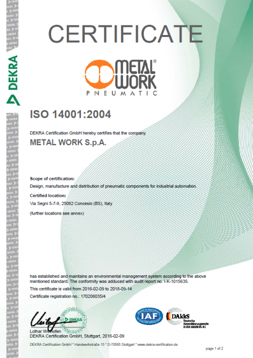 Metal Work Polska Sp. z o.o. , Certyfikat ISO 14001:2004