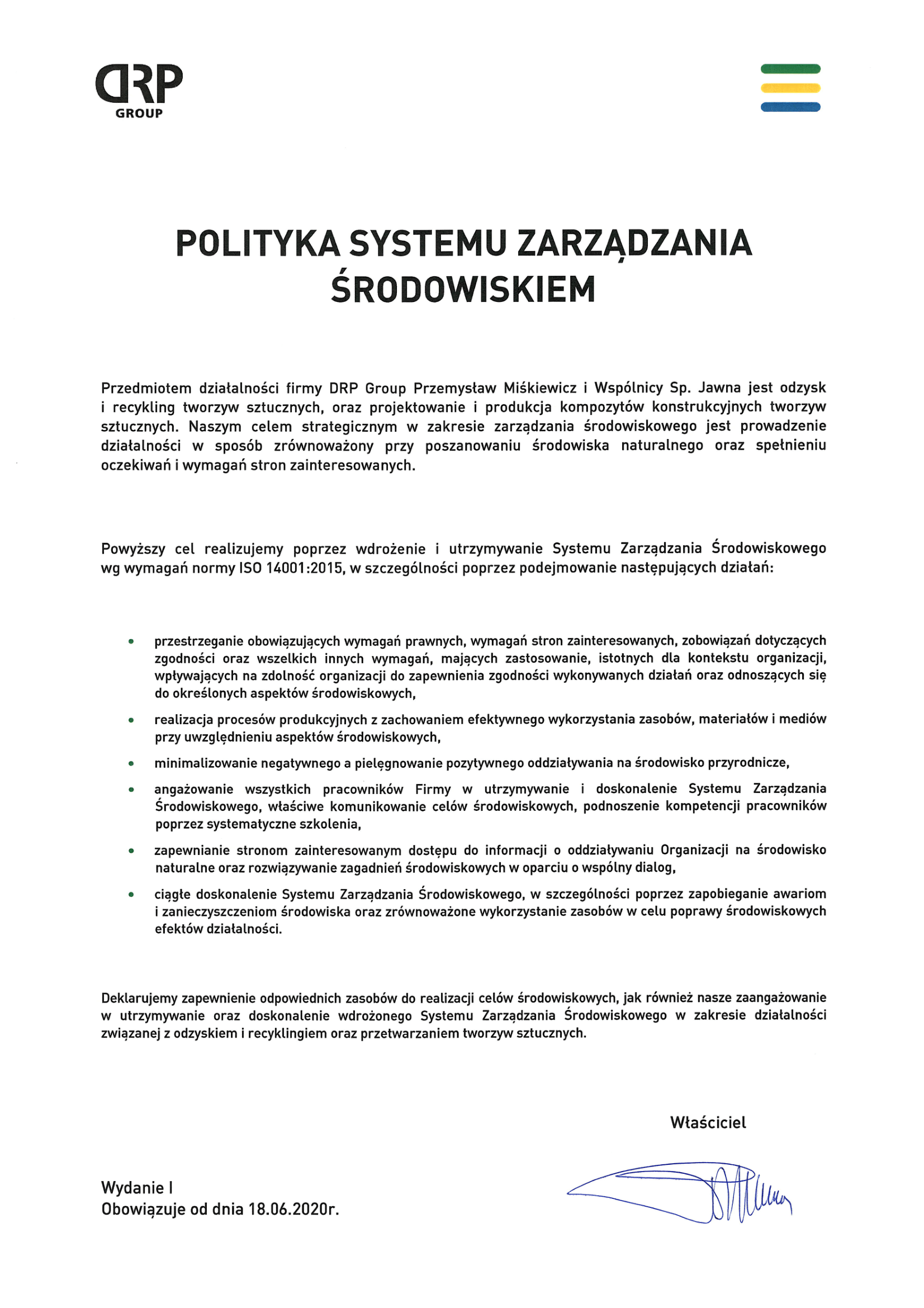 Polityka Systemu Zarządzania Środowiskiem