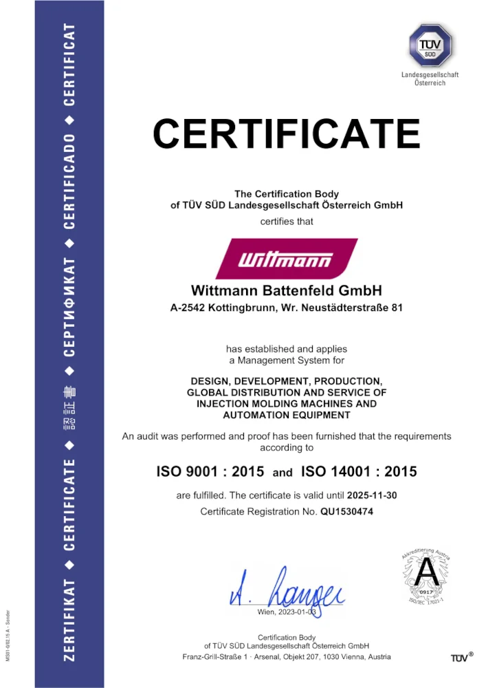 Certyfikat ISO 9001:2015 i ISO 14001:2015 (2023)
