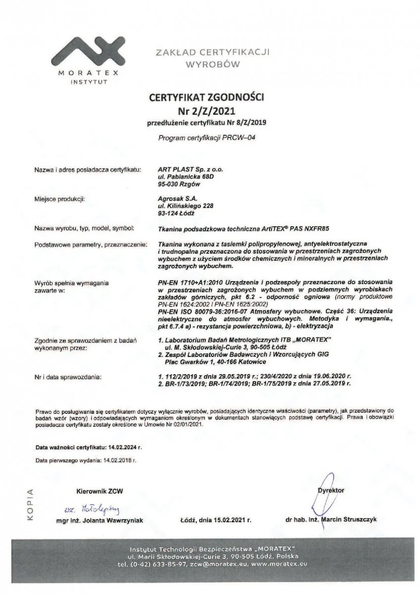 Certyfikat Zgodności Nr 2/Z/2021