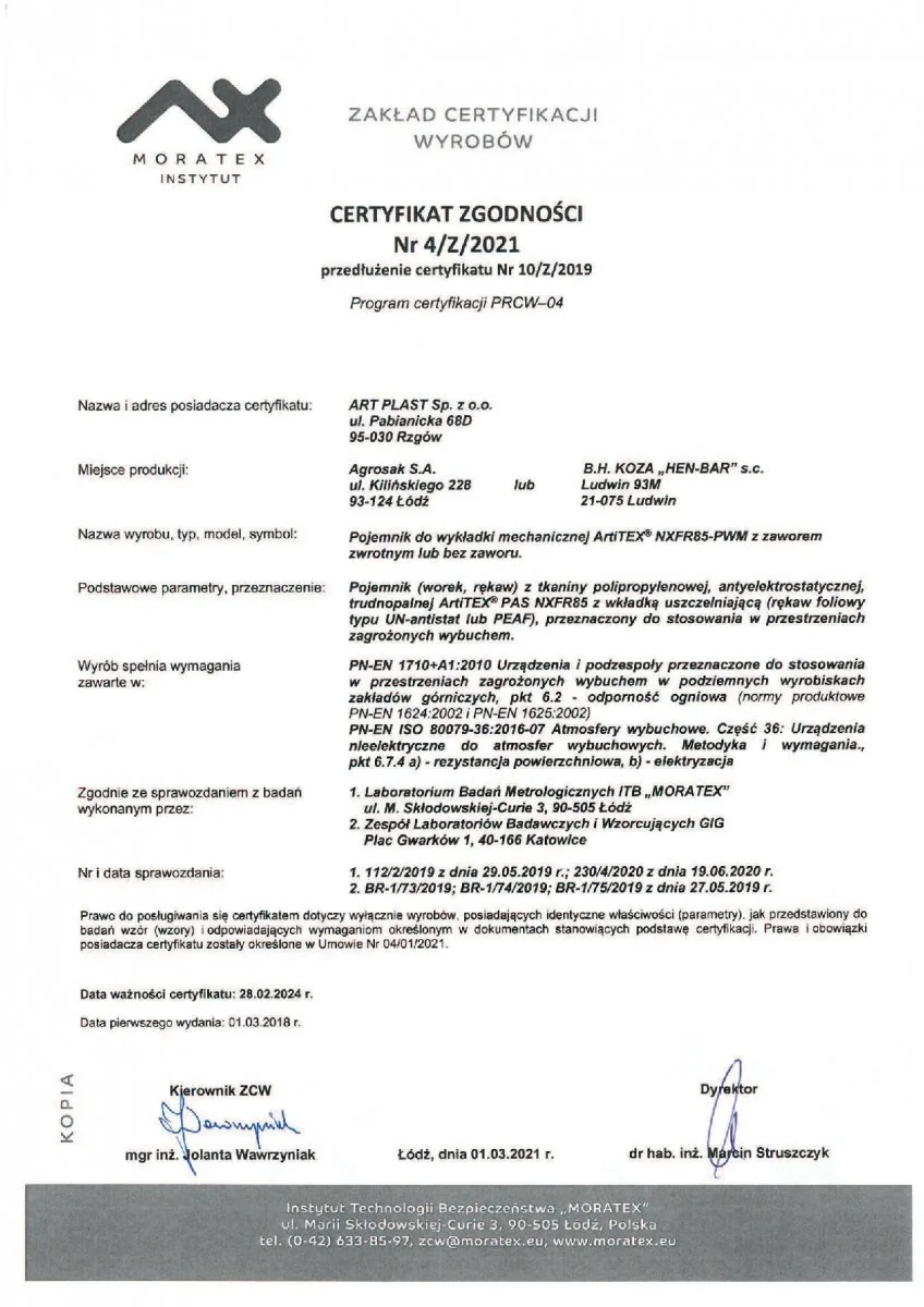 Certyfikat Zgodności Nr 4/Z/2021 (2021)
