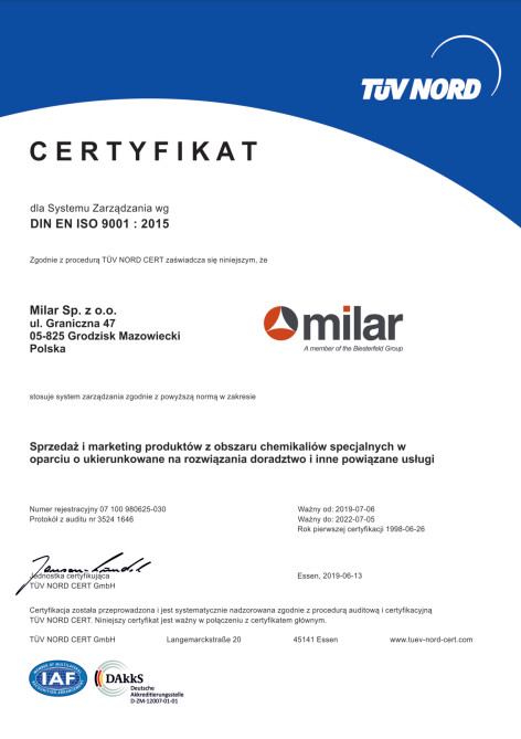 Certyfikat DIN EN ISO 9001:2015