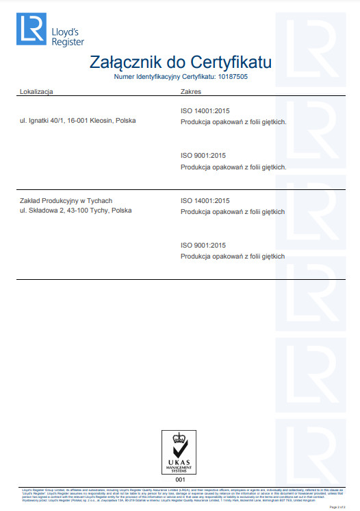 Certyfikat Zatwierdzenia ISO 14001:2015  ISO 9001:2015