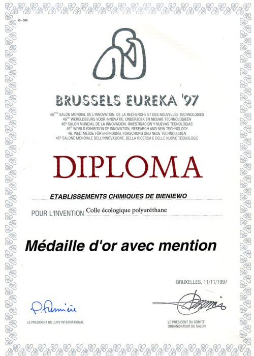Złoty medal na 46 Międzynarodowej Wystawie Wynalazków i Innowacji BRUSSELS EUREKA ‘97 dla firmy ANSER