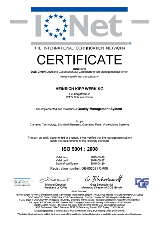 Certyfikat ISO 9001:2008 firmy Heinrich Kipp Werk KG 