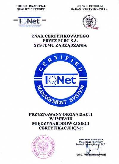 Znak Certyfikowanego przez PCBC S.A. Systemu Zarzadzania	 firmy FREZWID