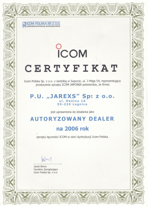 Certyfikat ICOM Polska, Jarexs